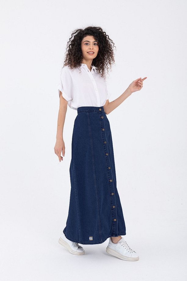 Maxi Indigo Kot Etek - 6