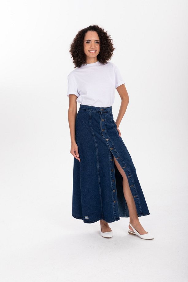 Maxi Indigo Kot Etek - 8