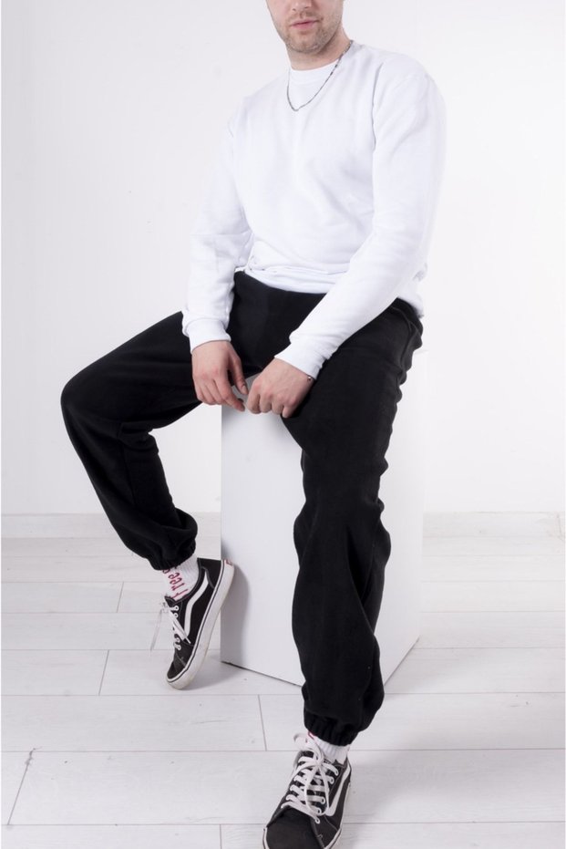 Women's Men's Black Pocketed Elastic Leg Fleece Sweatpants