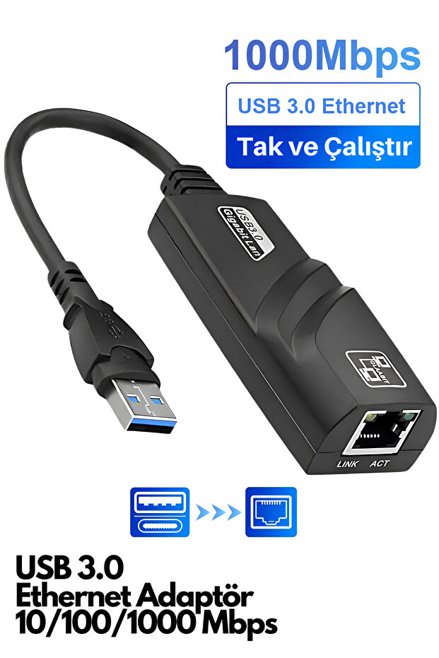 محول إيثرنت USB 3.0 محول جيجابت يدعم السرعة العالية 10/100/1000 ميجابت في الثانية