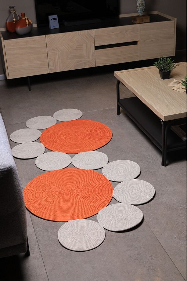 jüt Hasır görünümlü Desenli Modern El Örgüsü sarmal Halı Kilim - 1