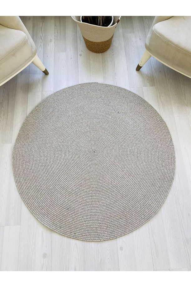 jüt Hasır görünümlü Desenli Modern El Örgüsü daire Halı Kilim - 1