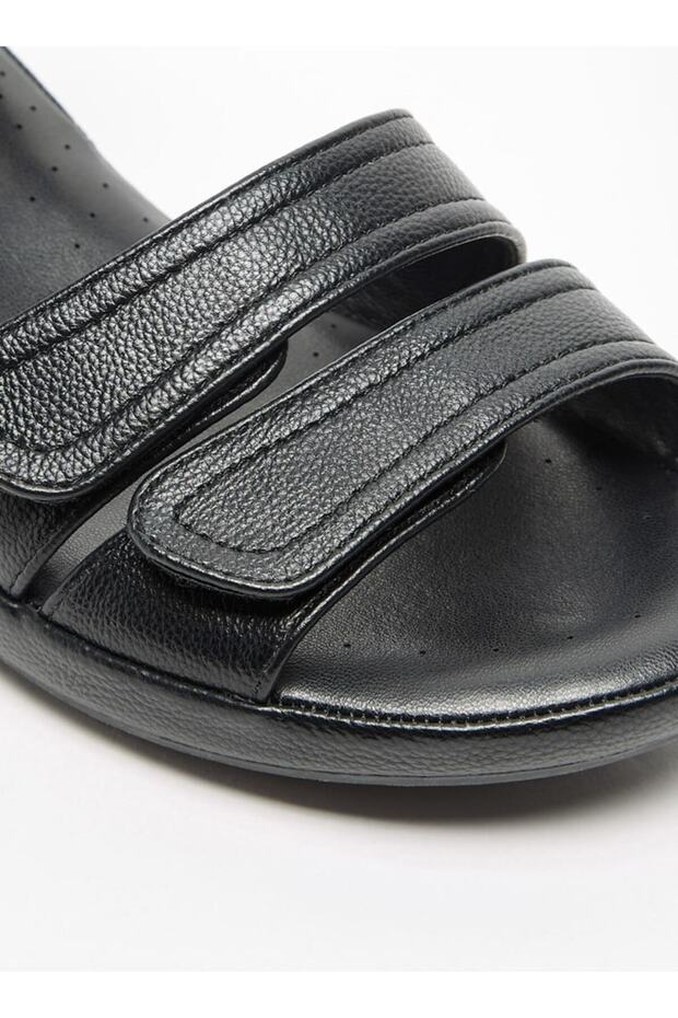 Solid Open Toe Sandals with Wedge Heels and Hook and Loop Closure - 5