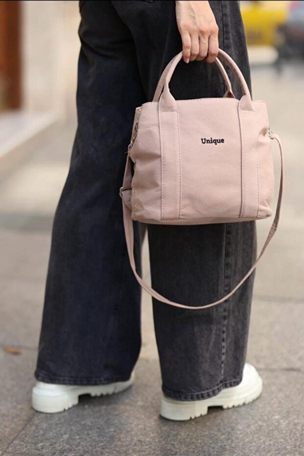 Women's Unigue Written Canvas Fabric Adjustable Strap Zippered Hand, Arm and Shoulder Bag