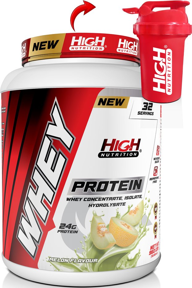 Whey Protein 960 Gr Melon Flavored Protein Powder 24 Grams of Protein 32 Servings Shaker Gift