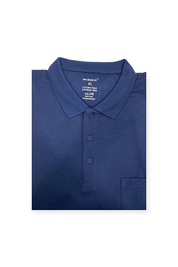 Men's Large Size Polo Collar Combed Cotton Long Sleeve Pocket Sweater 1104