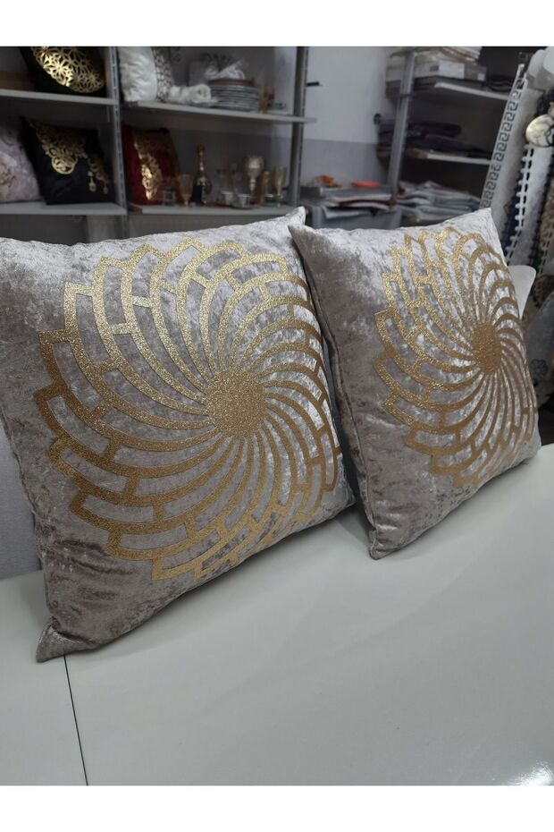 2 Pillow Covers/40X40Cm/Mink with Glitter Gold Embroidery on Top/Velvet on the Back.
