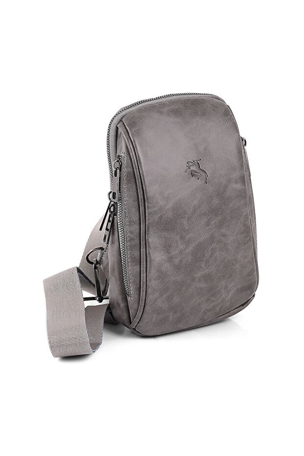Men's Shoulder Bag Cross Chest and Backpack Body Bag Gray Vegan Leather Etn-72-G
