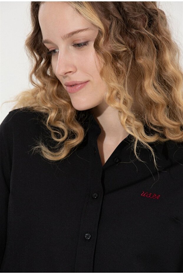 Kadin Siyah Basic Gömlek Uzun - 2