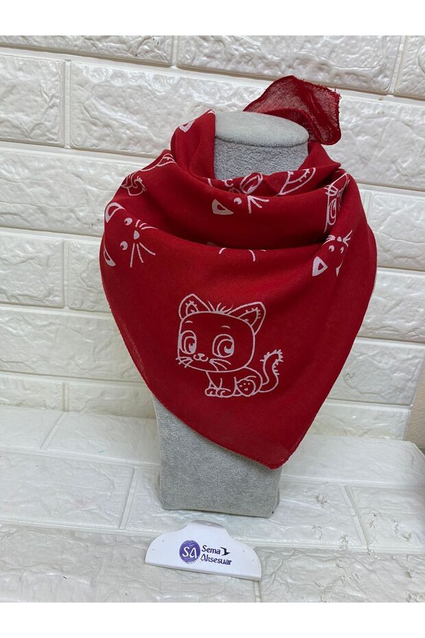 Unisex Cat Patterned Scarf - Bandana - Cotton Scarf with Cat Pattern - Wristband