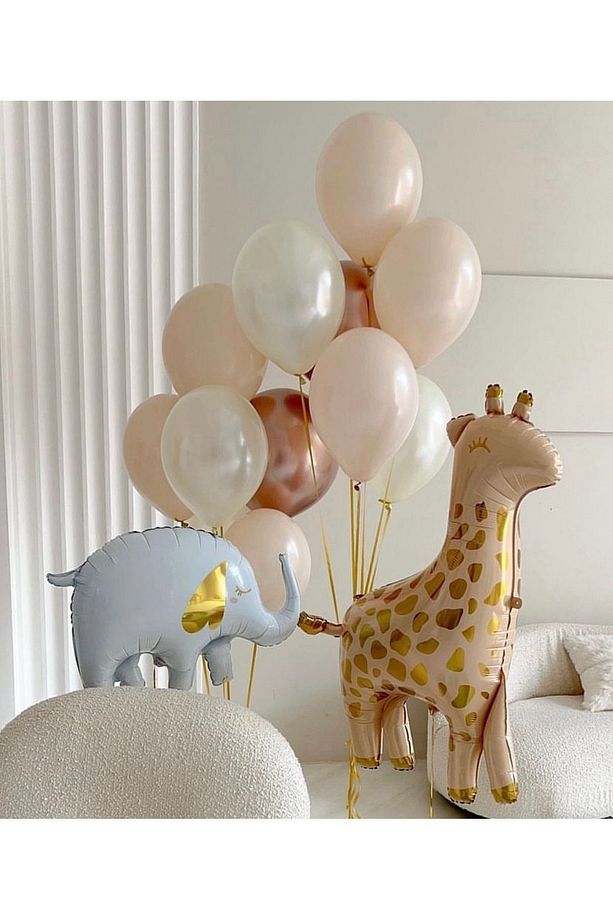 Zürafa Fil 10 Adet Lateks Balon Seti - 1