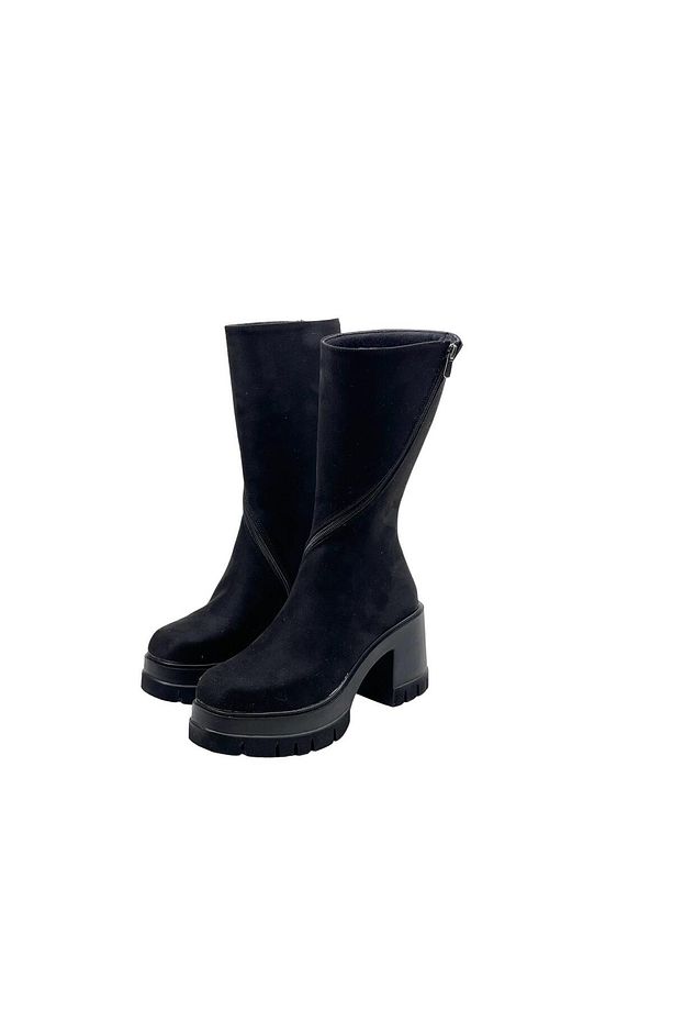 Kadın Moktey Siyah Süet Platform Yarım Bot 9 Cm - 4