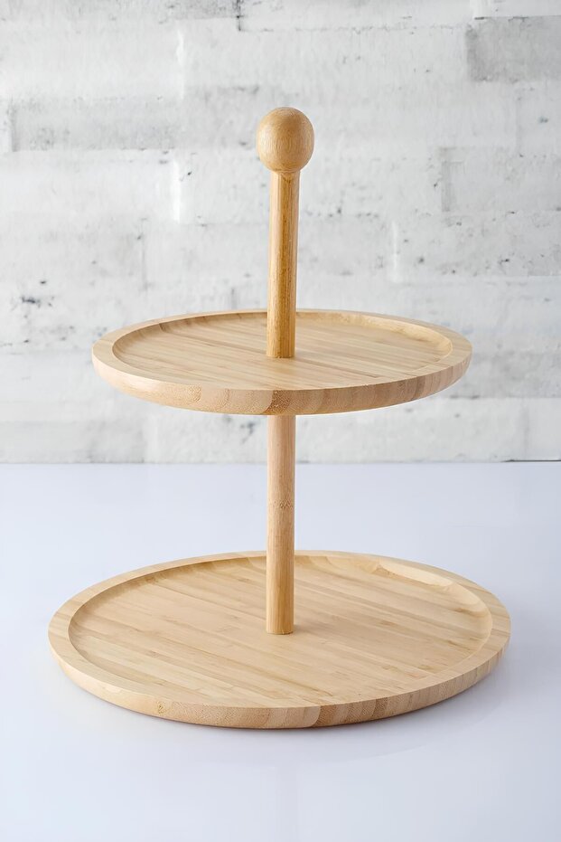 2 Layer Bamboo Serving Plate Presentation Holder