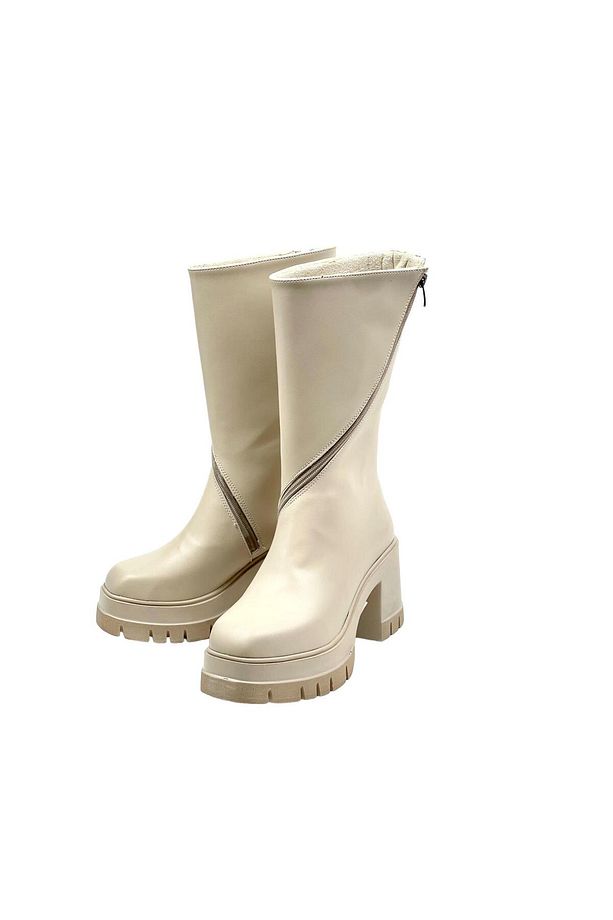Kadın Moktey Bej Cilt Platform Yarım Bot 9 Cm - 2