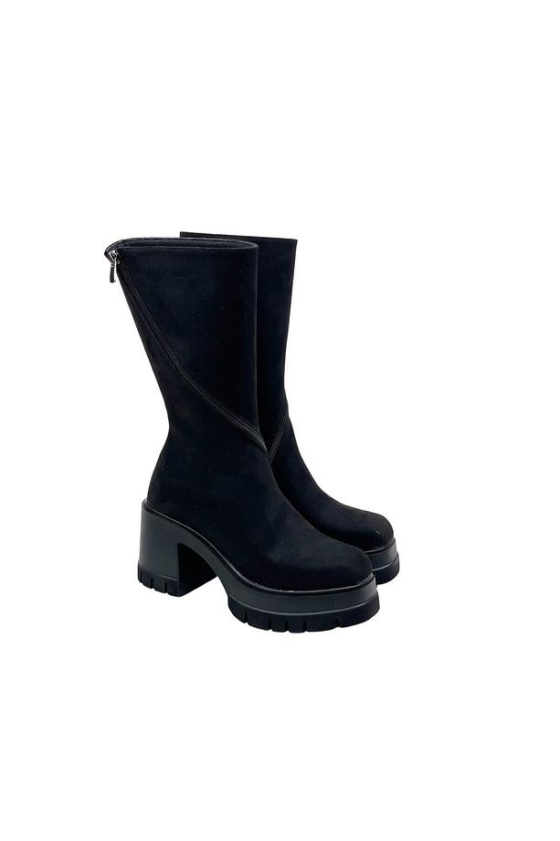 Kadın Moktey Siyah Süet Platform Yarım Bot 9 Cm - 3
