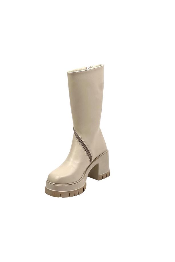 Kadın Moktey Bej Cilt Platform Yarım Bot 9 Cm - 4