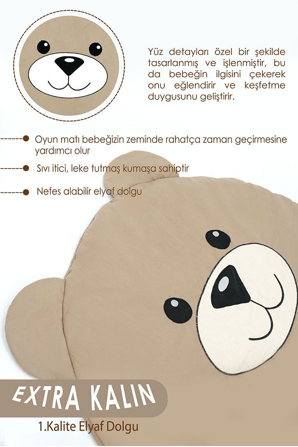 Bebek/Çocuk Oyun Halısı, Yenidoğan Emekleme Pedi, Aktivite Oyun Matı, Morbear Serisi, Kapiçino - 5