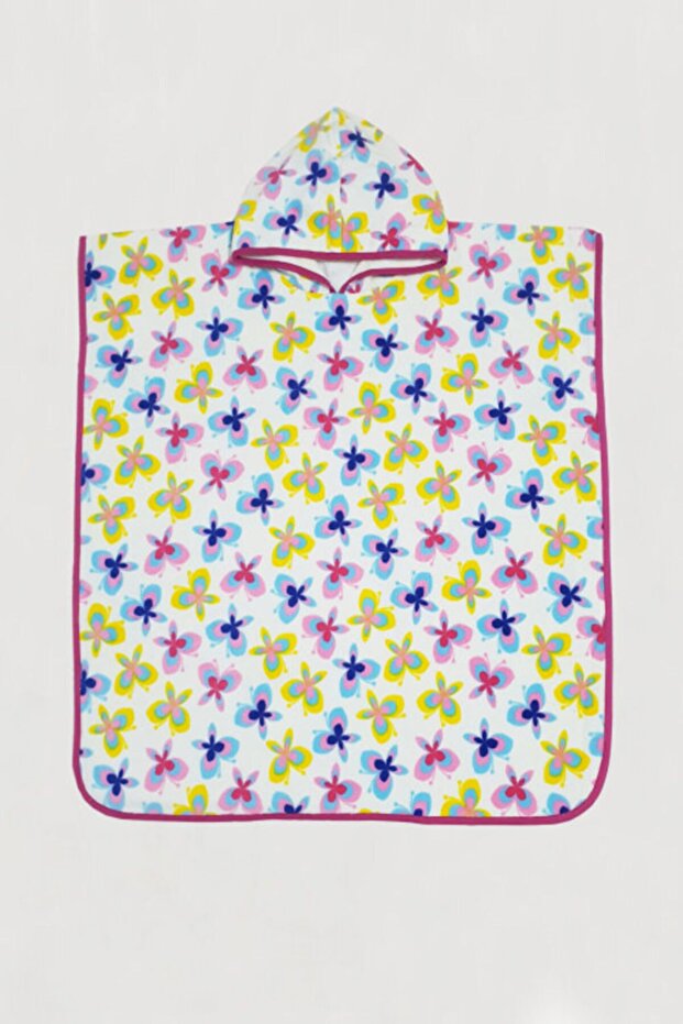 Çicek Unisex Colorful Cute Age Beach Towel Poncho for 10-12 Years