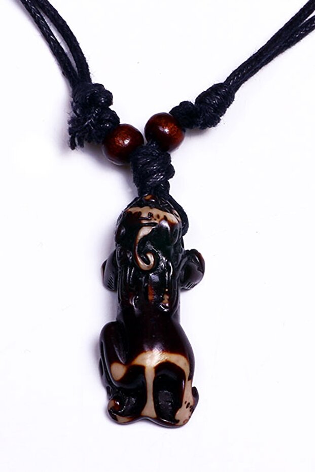Black Chinese Lion Figured Adjustable Drawstring Mystical Necklace