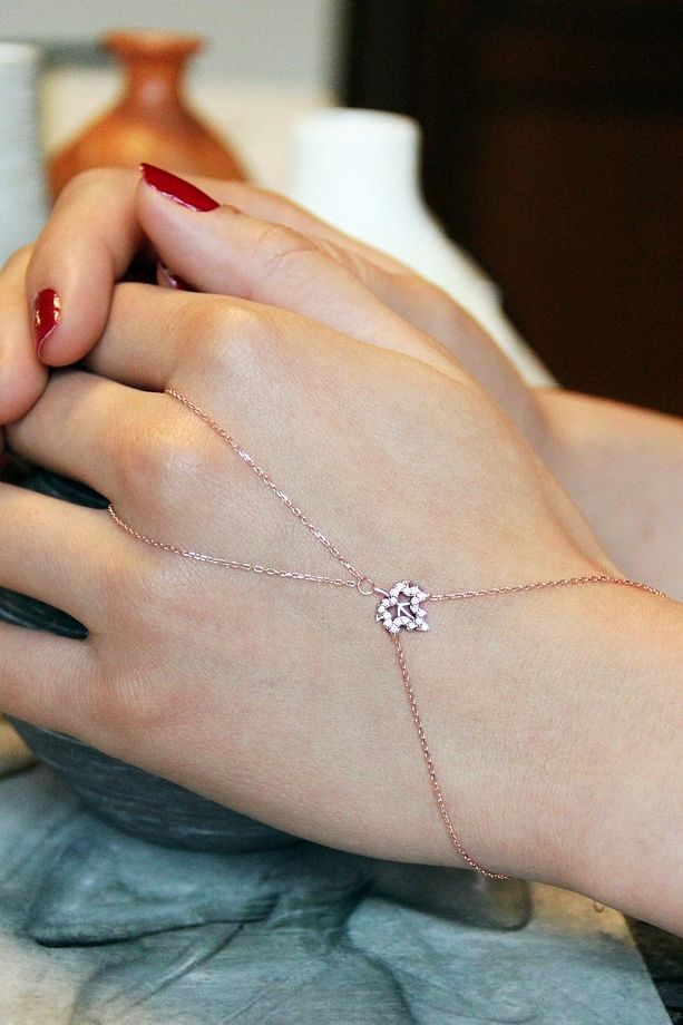 Çınar Yaprağı Figürlü Rose 925 Ayar Gümüş Şahmeran - B057901 - 1