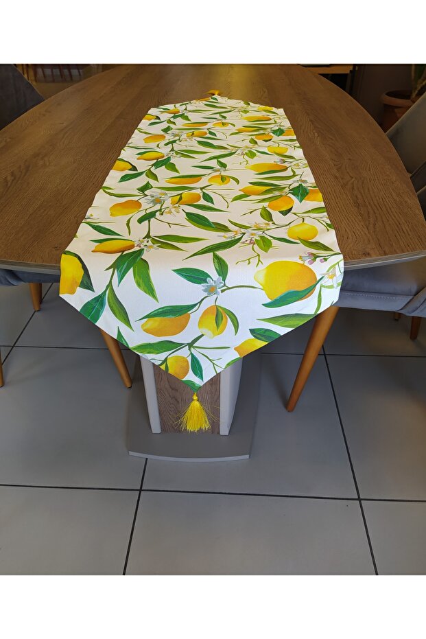 White Background Lemon Pattern Digital Printed Runner - 1