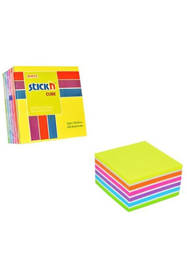 Stickn 76x76 نيون 7 مزيج الألوان لاصق مكعب كتلة ملاحظة حامل 400