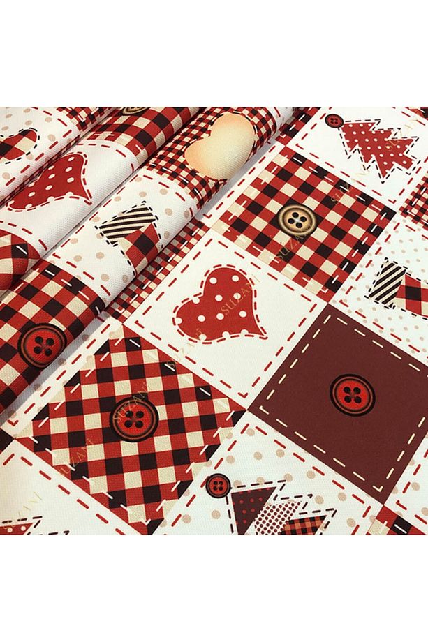Patchwork Düğme Desenli Dijital Baskılı Kumaş Kms-0926 - 2