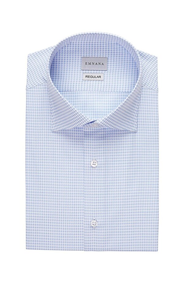 Mavi Desenli Kısa Kollu Regular Fit Gömlek - 1