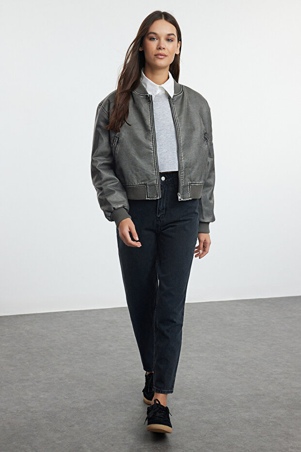 Czarne jeansy Mom z wysokim stanem Twoaw25Je00072 - 3