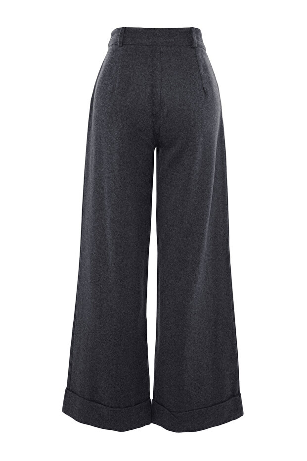 Antrasit Wide Leg/Geniş Paça Yüksek Bel Dokuma Pantolon TWOAW23PL00302 - 11