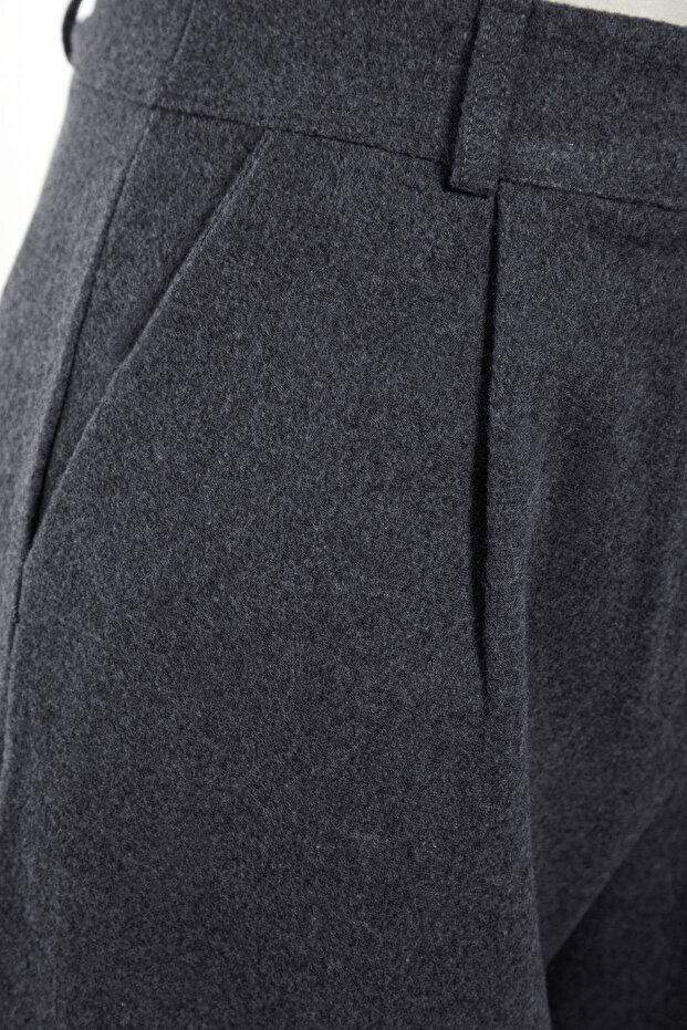 Antrasit Wide Leg/Geniş Paça Yüksek Bel Dokuma Pantolon TWOAW23PL00302 - 3