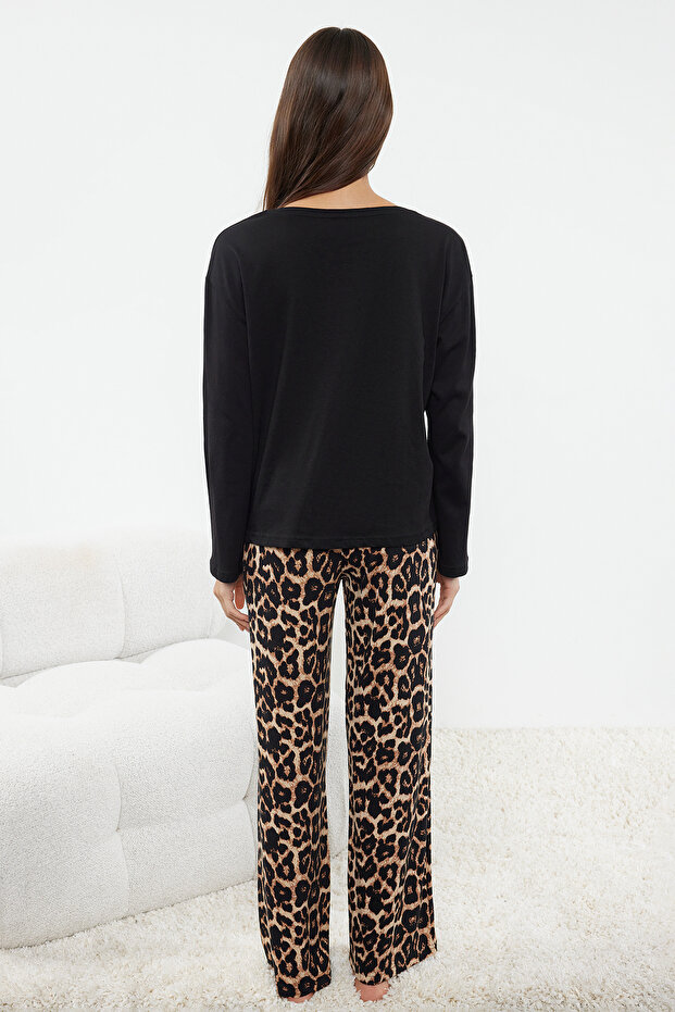 Black Leopard Pattern Knitted Pajamas Set Thmaw25Pt00100 - 5
