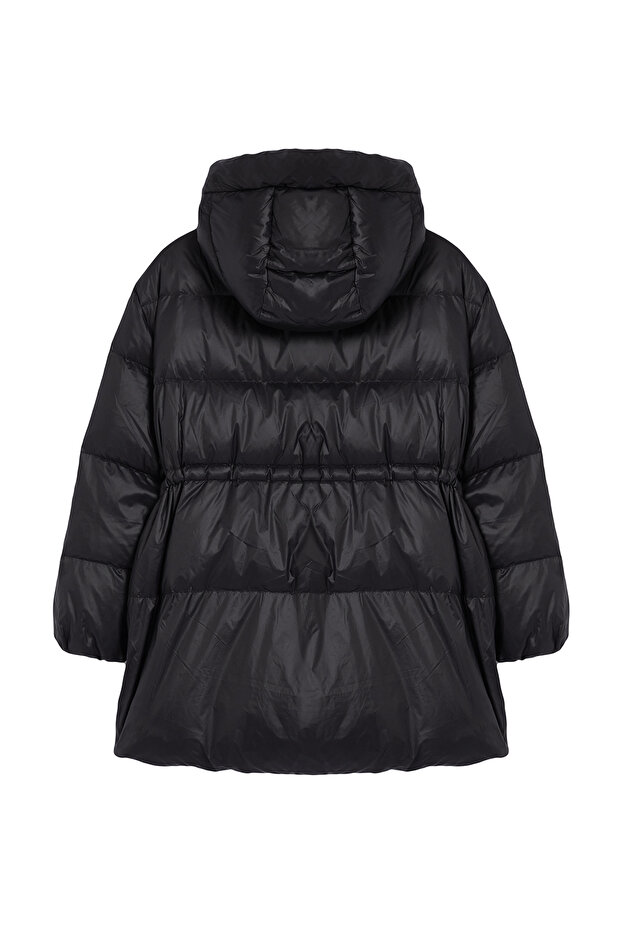 Siyah Oversize Kapüşonlu Kaz Tüylü Şişme Mont TWOAW25MO00111 - 8
