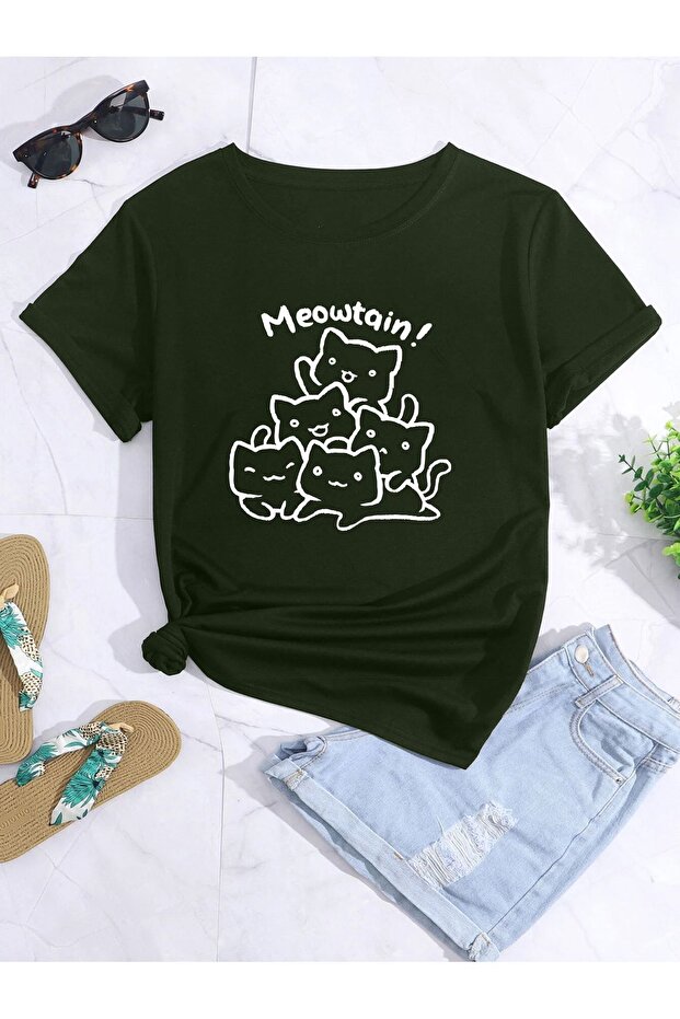oversize cat printed printed T-shirt