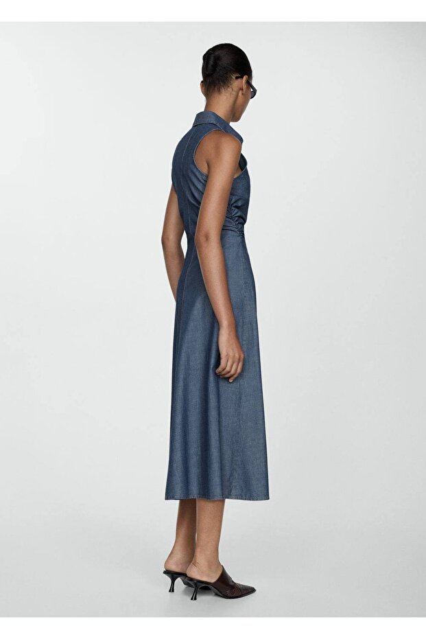 Denim gömlek elbise - 4