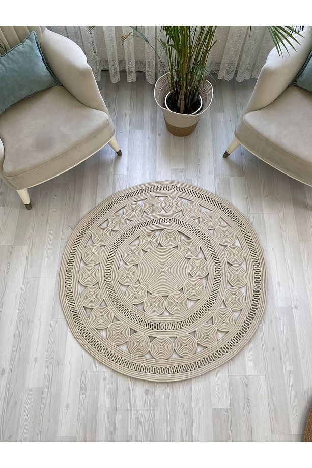hasır jüt görünümlü Desenli Modern El Örgüsü daire Halı Kilim - 1