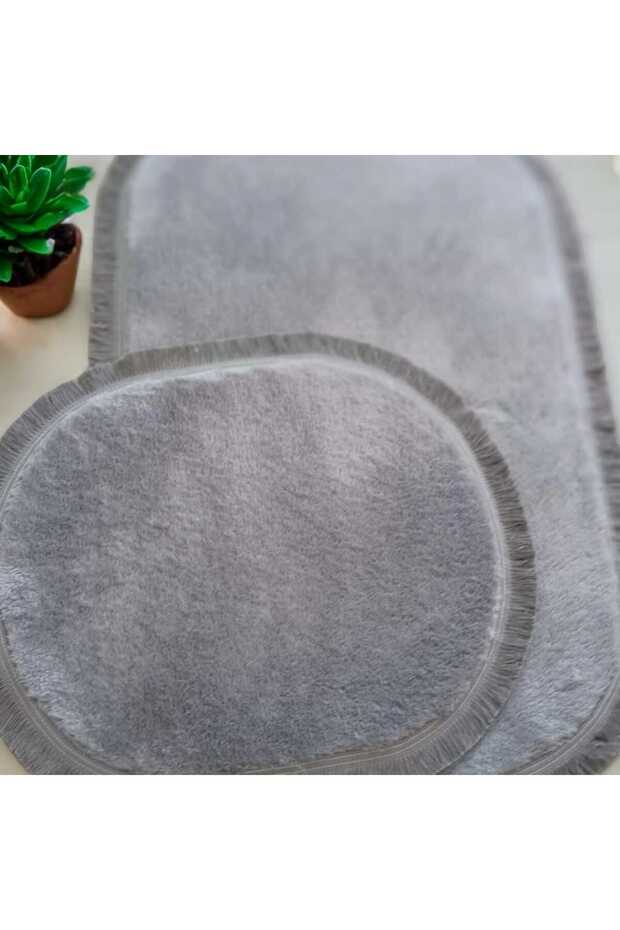2Lİ SAÇAKLI PELÜŞ HALI BANYO PASPAS TAKIMI KAYMZ TABAN 1 ADET 60X100+ 1 ADET 50X60 - 3