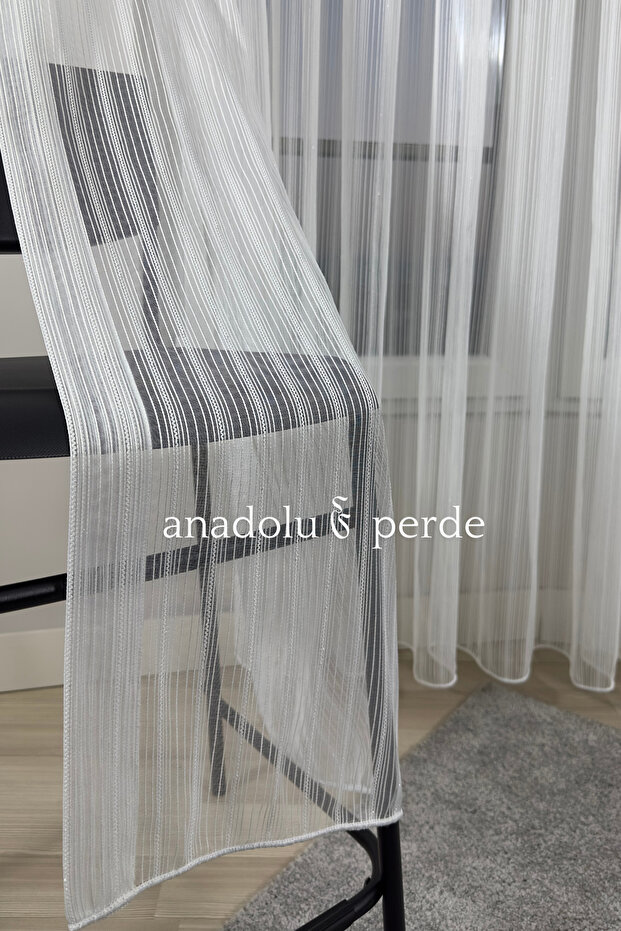 Glittery Striped Pasta Tulle 1/3 Dense Pleated Ecru Non-Iron Heavy Weight Lead-Weighted