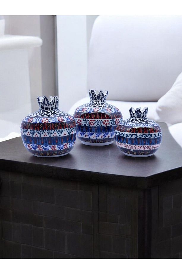 Sharp&art Özel Ve %100 Detaylı El Işlemesi 3'lü Çini Nar Takımı...(12-10-8 CM) - 1