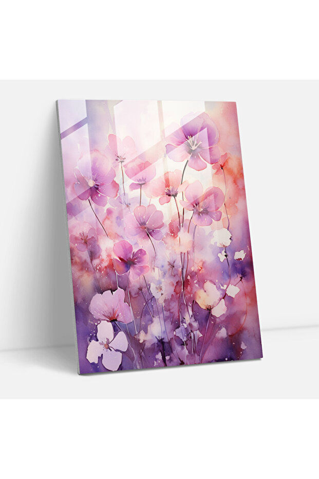 Blooming Flowers Glass Wall Art, Blooming Flowers, Watercolor Artwork, Delicate