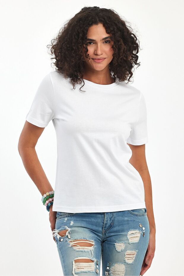 White Crew Neck 100% Cotton Women's T-Shirt
