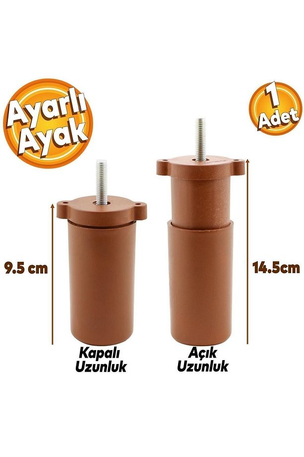 Ayarlanabilir Gizli Mobilya Kanepe Baza Koltuk M8 Civatalı Vidalı Orta Destek Ayağı Ayak Kahve 9.5cm - 6