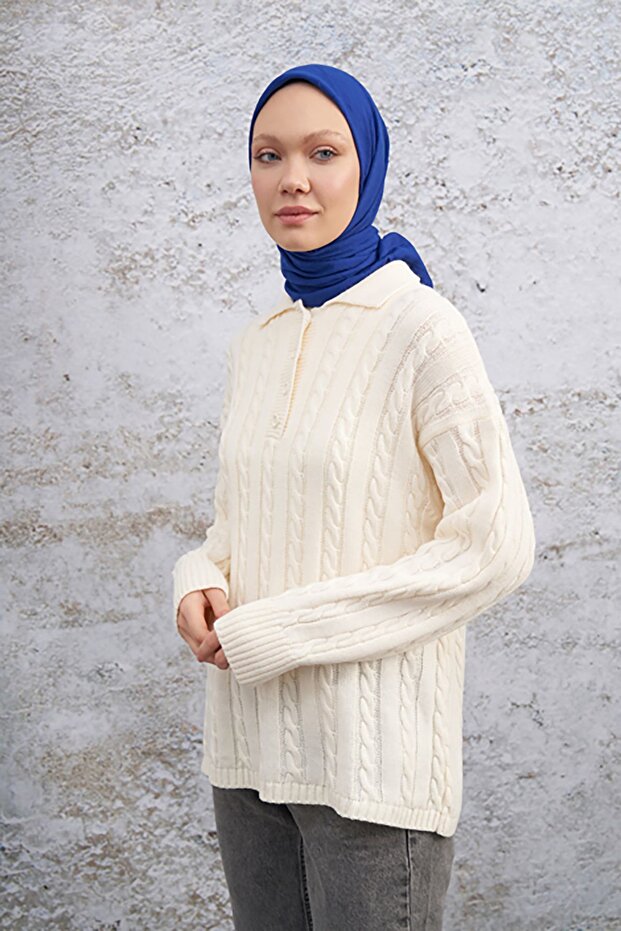 Bambu Kraş Desen Eşarp - Saks - 2