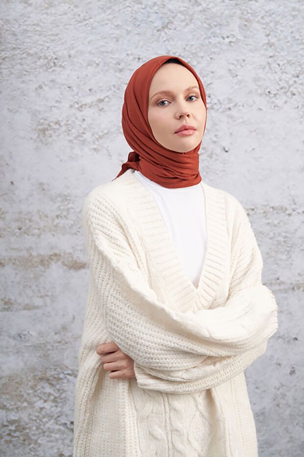 Bambu Kraş Desen Eşarp - Kiremit - 1