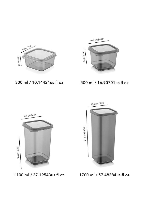 32'li Set Viola Kapaklı Kare Erzak Saklama Kabı - 8x(0,3 Lt-0,5 Lt-1,1 Lt-1,7 Lt) Etiketli - 5