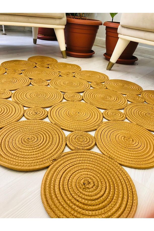 jüt Hasır görünümlü Desenli Modern El Örgüsü dikdörtgen Halı Kilim - 7