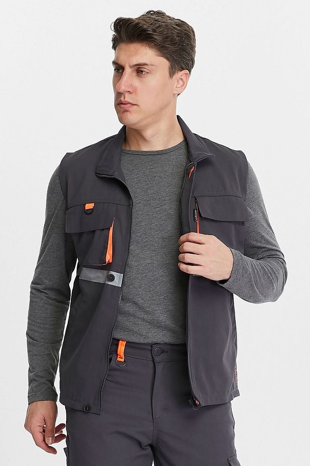 İş Yeleği Harman Kumaş Klasik Model Koyu Gri Yazlık - 8