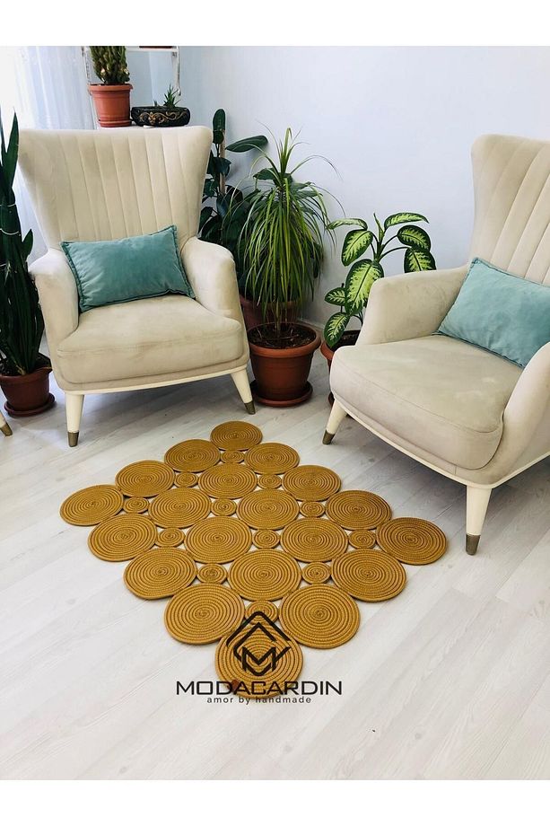 jüt Hasır görünümlü Desenli Modern El Örgüsü dikdörtgen Halı Kilim - 6