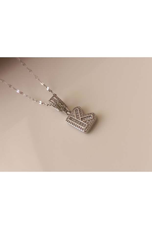 Women's Baguette Zircon Stone Letter K Steel Necklace