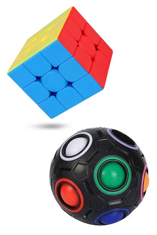 Siyah Gökkuşağı Bulmaca Topu ,Speed Cupe Küp Zeka Küpü 3x3 Canlı Renkler Hız Küpü 2 Li Set Eğitici Z - 1